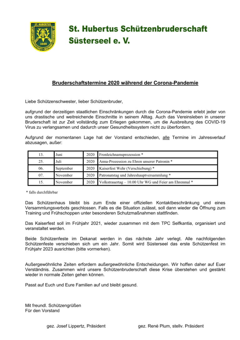 Bruderschaftstermine 2020