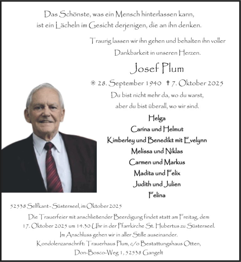Nachruf Josef Plum